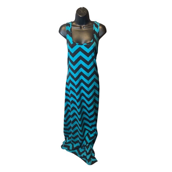 Faded Glory Dresses & Skirts - Faded Glory Teal Black Herringbone Pattern Racerback Maxi Sun Dress Sz L